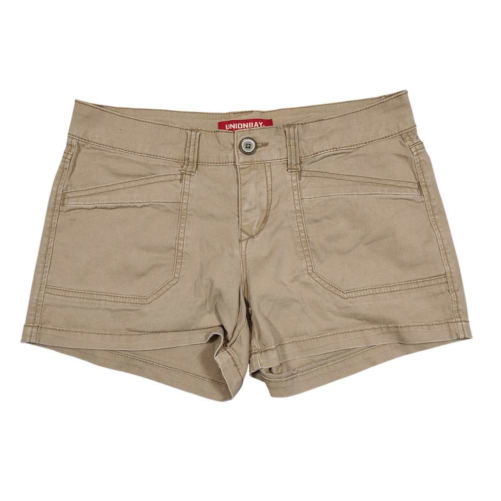 Unionbay Chino Shorts Women 7 Khaki Stretch Utility Solid Cotton Spandex Twill